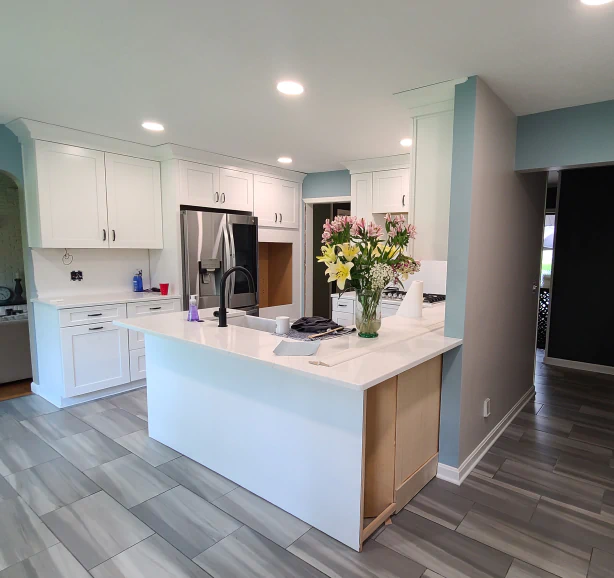 client photo newly painted kitchen cabinet